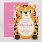 Invitation Baby shower de tigre Safari fille rose (Devant / Derrière)