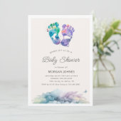 Invitation baby shower de timbre pied aquarelle (Debout devant)