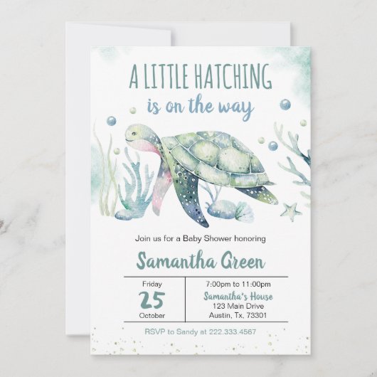 Invitation Baby shower de tortue (Devant)