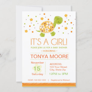 Invitation Baby shower de tortue à fleurs orange