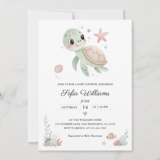 Invitation Baby shower de tortue de mer côtière (Devant)