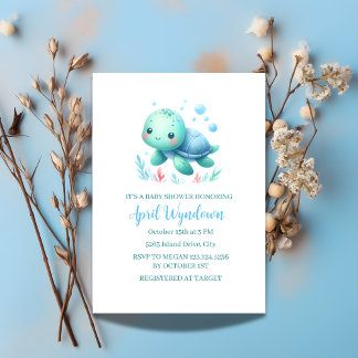Invitation Baby shower de tortue d'eau sous la mer