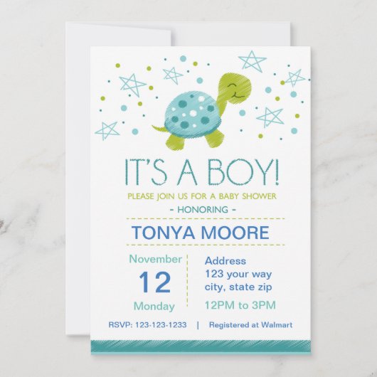 Invitation Baby shower de tortue étoile (Devant)