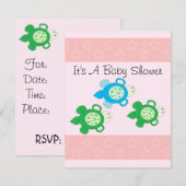 Invitation Baby shower de tortue rose (Devant / Derrière)
