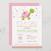 Invitation Baby shower de tortue rose (Devant / Derrière)