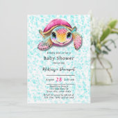 Invitation Baby shower de tortue rose et Turquoise (Debout devant)