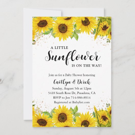 Invitation Baby shower de tournesol (Devant)