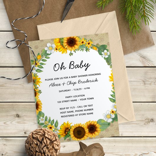 Invitation Baby shower de tournesol