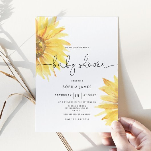 Invitation Baby shower de tournesol aquarelle