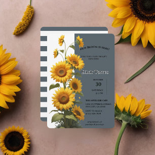 Invitation Baby shower de tournesol bleu