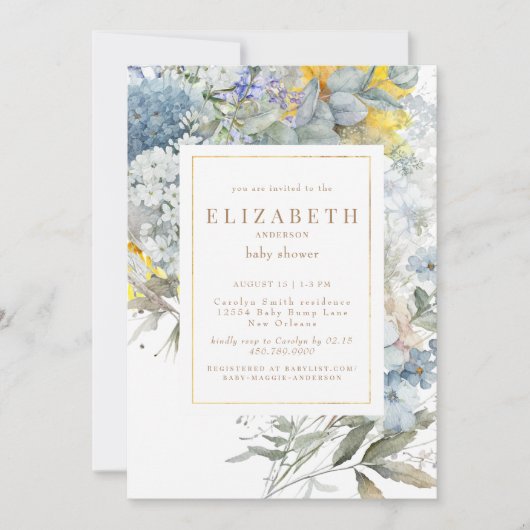 Invitation Baby shower de tournesol bleu Dusty (Devant)