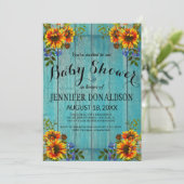 Invitation Baby shower de tournesol bleu rustique (Debout devant)