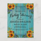 Invitation Baby shower de tournesol bleu rustique (Devant)