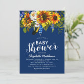 Invitation Baby shower de tournesol bleu Rustique Boho Navy (Debout devant)