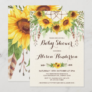 Invitation Baby shower de tournesol Boho Eté Dreamcatcher