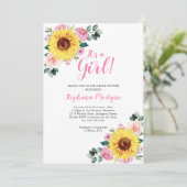 Invitation Baby shower de tournesol C'est une fille rose (Debout devant)