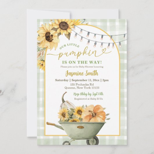 Invitation Baby shower de tournesol Citrouille rustique Sage (Devant)