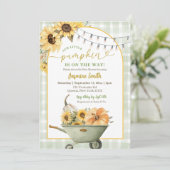 Invitation Baby shower de tournesol Citrouille rustique Sage (Debout devant)