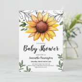 Invitation Baby shower de tournesol d'aquarelle (Debout devant)