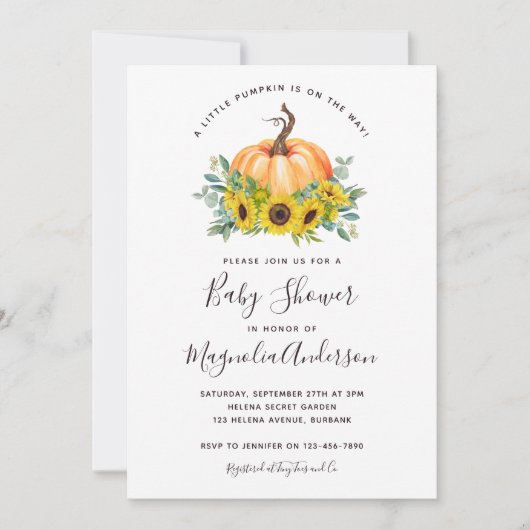 Invitation Baby shower de tournesol de Little Citrouille Fall (Devant)