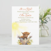 Invitation Baby shower de tournesol de vache Highland (Debout devant)
