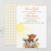 Invitation Baby shower de tournesol de vache Highland (Devant / Derrière)