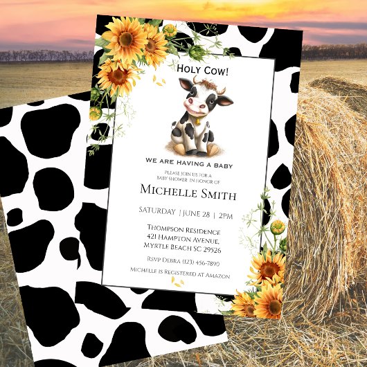 Invitation Baby shower de tournesol de vache mûre animal de f