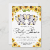 Invitation Baby shower de tournesol Eléphant Twin Girl (Devant)
