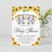 Invitation Baby shower de tournesol Eléphant Twin Girl (Debout devant)
