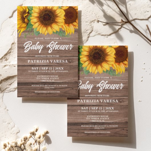 Invitation Baby shower de tournesol en bois de automne rustiq
