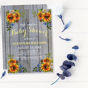 Invitation Baby shower de tournesol en bois de Bar