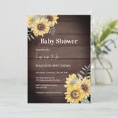 Invitation Baby shower de tournesol en bois de ferme (Debout devant)