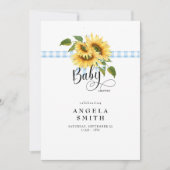 Invitation Baby shower de tournesol En vichy bleu doux (Devant)