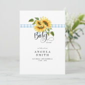 Invitation Baby shower de tournesol En vichy bleu doux (Debout devant)