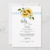 Invitation Baby shower de tournesol En vichy bleu doux II (Devant)
