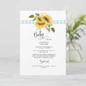 Invitation Baby shower de tournesol En vichy bleu doux II (Debout devant)