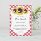 Invitation Baby shower de tournesol En vichy rouge rustique (Debout devant)