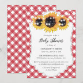 Invitation Baby shower de tournesol En vichy rouge rustique (Devant / Derrière)
