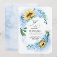 Baby shower de tournesol jaune et d'hydrangée bleu