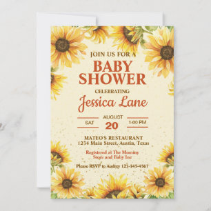 Invitation Baby shower de tournesol jaune rustique et Brown
