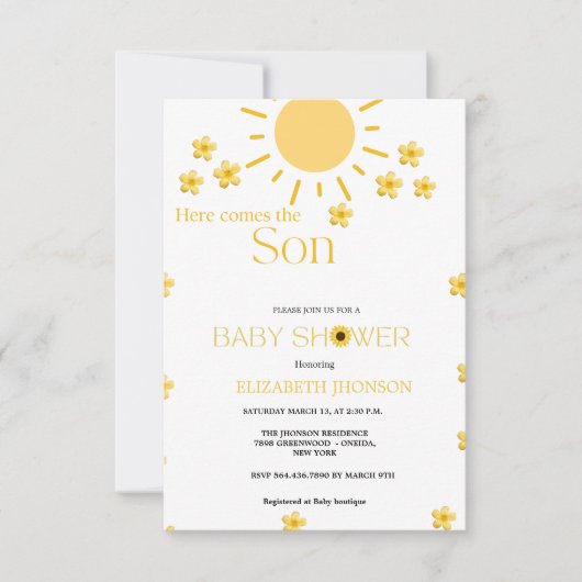 Invitation Baby shower de tournesol minimaliste (Devant)