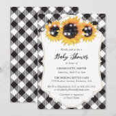 Invitation Baby shower de tournesol Plaid à Buffalo noir et b (Devant / Derrière)