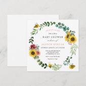 Invitation Baby shower De Tournesol Rose (Devant / Derrière)