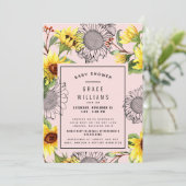 Invitation Baby shower de tournesol rose et jaune (Debout devant)