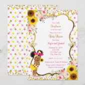 Invitation Baby shower de tournesol, rose et jaune (Devant / Derrière)