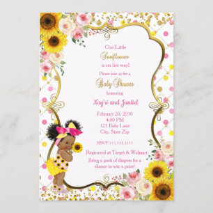 Invitation Baby shower de tournesol, rose et jaune