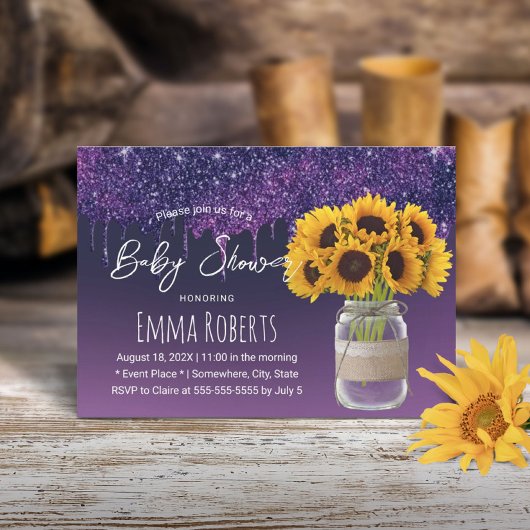 Invitation Baby shower de tournesol rustique