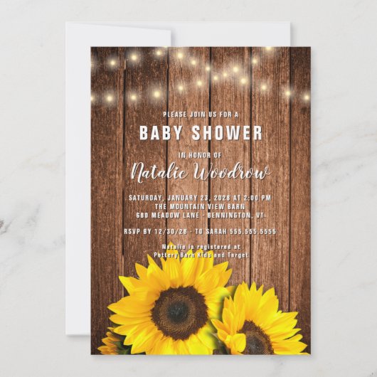 Invitation Baby shower de tournesol Rustique (Devant)