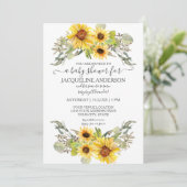 Invitation Baby shower de tournesol rustique en bois (Debout devant)