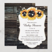 Invitation Baby shower de tournesol rustique en bois (Devant / Derrière)